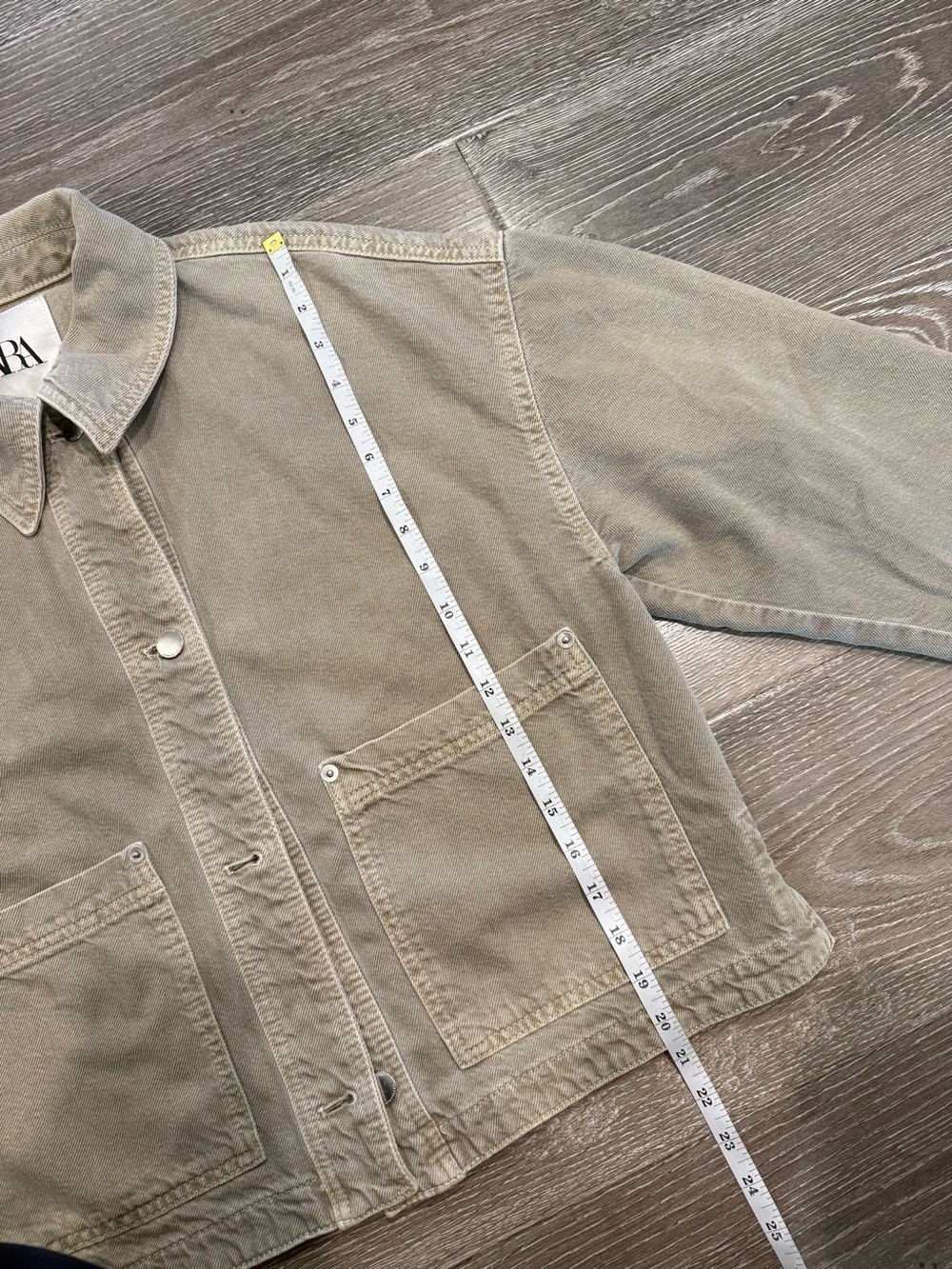 ZARA, Taupe Cropped Jean Jacket, Small - Picture 4 of 7